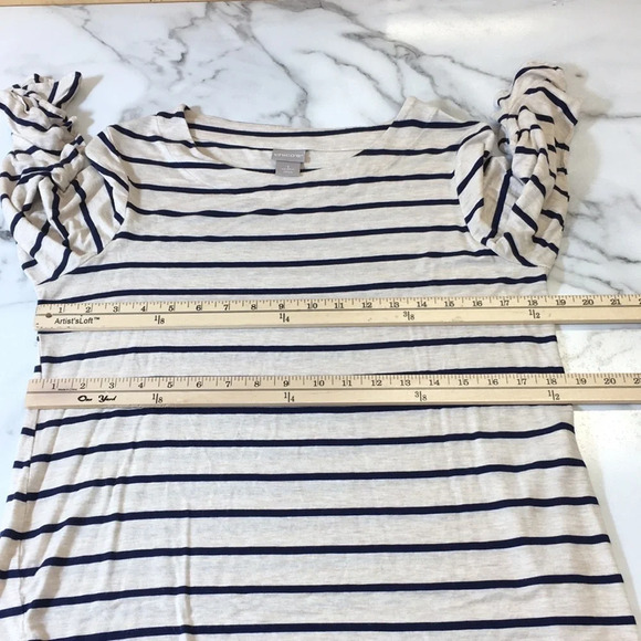 Chico's Cream Blue Striped 3/4 Sleeve Tee Womens‎ 1 Medium T Shirt Ruffle Sleeve - Picture 8 of 11